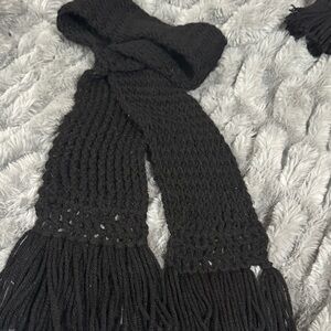 Black Knit Scarf with Fringe for kids handmade